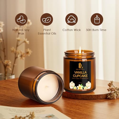 Vanilla Cupcake Candles, Vanilla Cupcake Scented Candle, Mother's Day Candle Gifts for Women, Soy Candles for Home Scented, 7oz 50 Hours Burn, Home Décor
