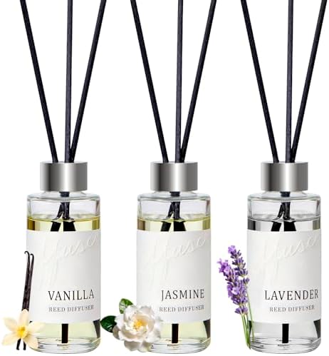 Reed Diffuser Set, Jasmine, Lavender & Vanilla, Oil Diffusers with 15 Reeds