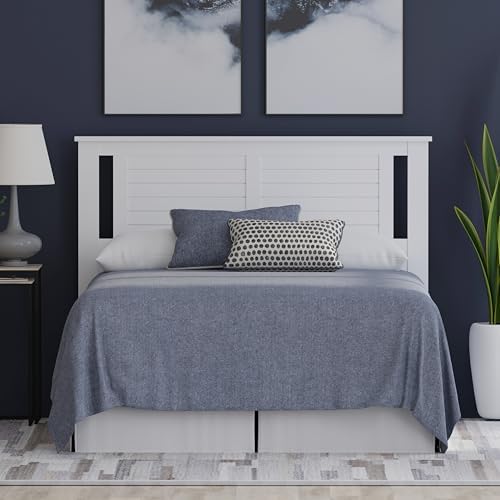 ComfIQ Serene Wood Panel Headboard with Horizontal Scoring, Full, White