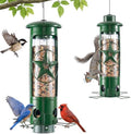 Squirrel Proof Bird Feeders for Outdoors Hanging, Metal Squirrel Proof Bird Feeder with Gravity Protection, 3LB Large Capacity Wild Bird Feeders for Outside Finch, Cardinal, Blue Jay (Green)