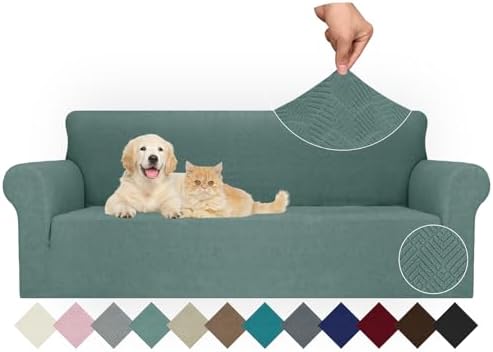 JIVINER Stretch Oversized Sofa Covers 1 Piece 4 Seater Couch Covers Jacquard Universal Sofa Slipcovers for Extra Large Funiture Protector for Kids, Pets (Pea Green, XL Sofa)