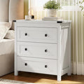 Farmhouse Nightstand with 3 Drawers, Wood Bedside Table, White