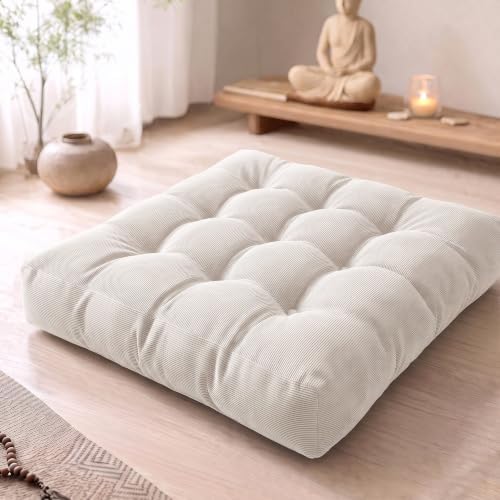 Large Floor Pillow for Adults, Square Meditation Cushion, 22 Inch Beige