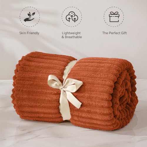 BEDELITE 3D Ribbed Terracotta Fleece Throw Blanket for Couch, 50x60 Inch
