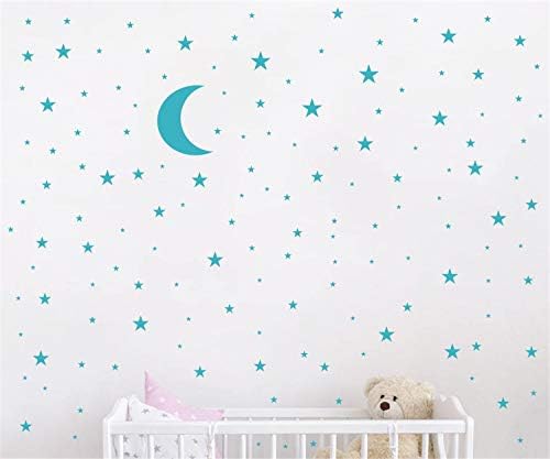 Moon and Stars Wall Decal Vinyl Sticker for Kids Boy Girls Baby Room Decoration Good Night Nursery Wall Decor Home House Bedroom Design YMX16 (Teal)