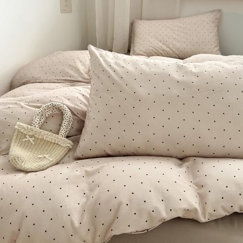 Polka Dot Duvet Cover Twin Size Beige Pattern Twin Comforter Cover Cotton Double Gauze Boho Zipper Duvet Cover Set with Ties Rustic Teen Girl Bedding Set Muslin Duvet Protector