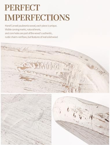 Hanobe Wood Decorative Bowl for Coffee Table Entryway Decor, Rustic White