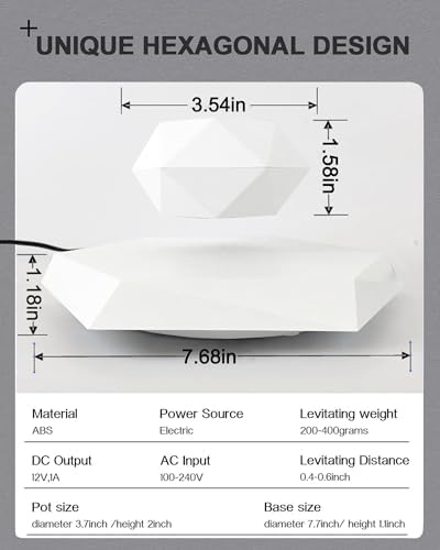 Levitating Plant Pot, Floating Plant Pot for Air Bonsai Planter, Magnetic Levitating Flower Pot Planter for Office Home Decoration, Ideal Home Gift for Halloween Thanksgiving Christmas (White)