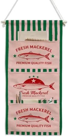 IAXIC Canvas Wall Hanging Organizer with Pockets Fish Extender Hanging Pouch Vintage Mackerel Door Closet Organizers Fabric Storage Pockets Wall Decoration