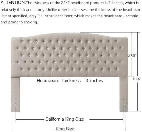 24KF Upholstered Tufted Button Linen King Headboard,Comfortable Fashional California King Headboard,Linen