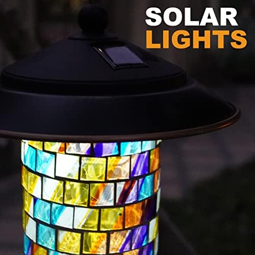 Solar Bird Feeder for Outdoor Hanging Mosaic Stained Glass, Sunset
