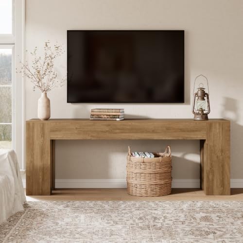 Epecoya 86-Inch Extra Long Console Table for Entryway, Natural Oak Brown