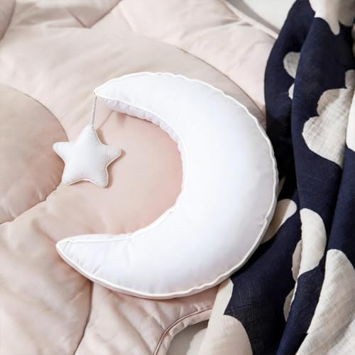Moon Pillow Decorative Throw Pillows with Soft Faux Velvet for Couch Cute Cushion for Bedroom Office White