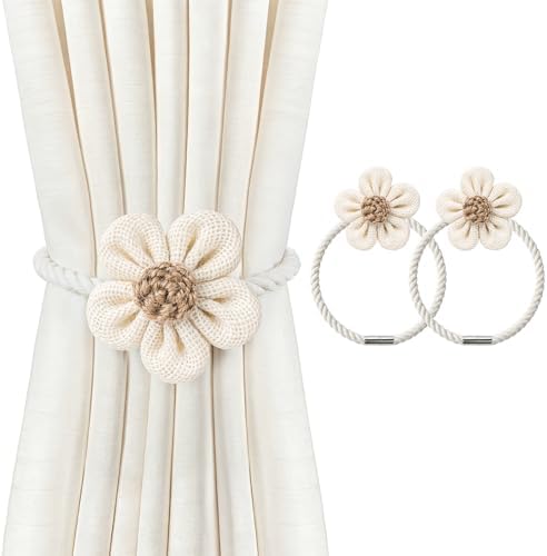 VIS'V Magnetic Curtain Tiebacks, Boho Curtain Holdbacks, Cream, 4 Pcs