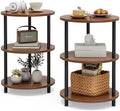 XBurmo Small Round End Table - 3 Tier Design Accent Table, Narrow Side or Bedside Stand, Industrial Vintage Nightstand for Bedroom, Living Room, or Small Spaces, Set of 2, Rustic Walnut