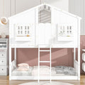 Twin Over Twin House Bunk Bed with Roof and Window, White