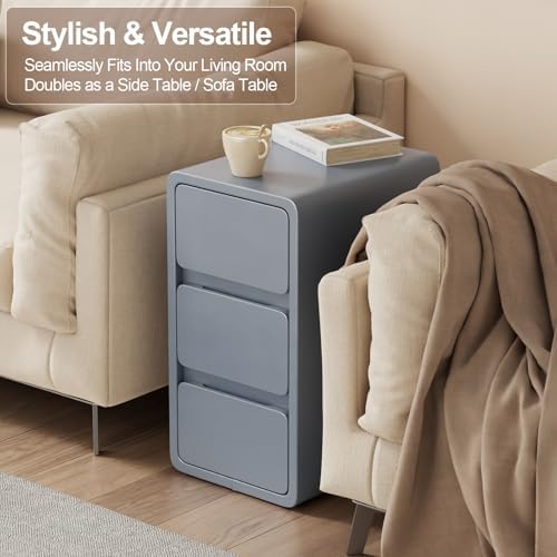 AQIMUELE Narrow Bedside Table,Narrow Night Stand with Drawers,Small Night Stand with Leather Surface for Bedroom