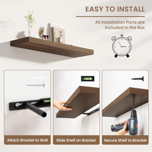 Dreamland 28 Inches Wall Mounted Wood Floating Shelves, Walnut, 2 Pack