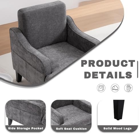 Mid-Century Accent Chair, Comfy Arm Chair Upholstered Living Room Chair for Bedroom, Fabric Reading Chair with Wood Legs for Apartment, Waiting Room, Vanity Room (Darkgray)