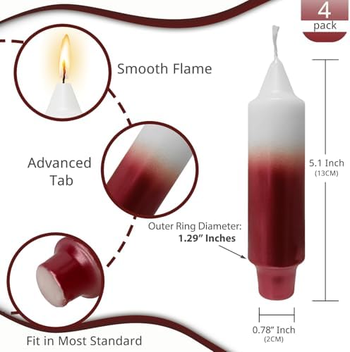 NJAO HOO Red Christmas Candles 5 Inch Short Taper Candle Metallic Candlesticks Unscented Candle Set for Home Decor Christmas Party Dinner Candles, 4 Pack
