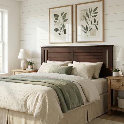 ComfIQ Serene Wood Panel Headboard with Horizontal Scoring, Queen, Walnut