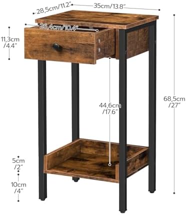 HOOBRO Tall End Table, Industrial Side Table with Drawer and Storage Shelf