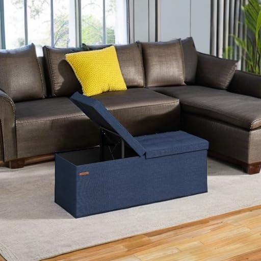 SONGMICS 43.3 Inches Storage Ottoman, Foldable Bench with Flipping Lid