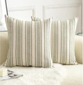 Cethom Decorative Boho Throw Pillow Covers, Farmhouse Textured Pillow Case, 18 x 18 Inch Set of 2, Chair Sofa Bedroom Living Room Home Decor Couch Cushion Case, Olive Green and Beige Striped