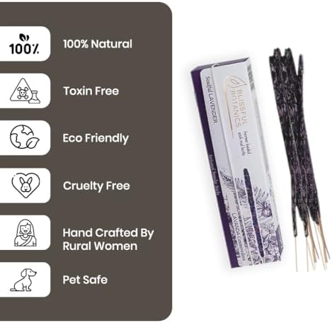 Tulasi Lavender Incense Sticks for Calming (48 Scent Sticks) | with Real Herbs | Long-Lasting 55-Minute Burn | Natural Essential Oils | Perfect for Meditation, Relaxation & Improves Sleep