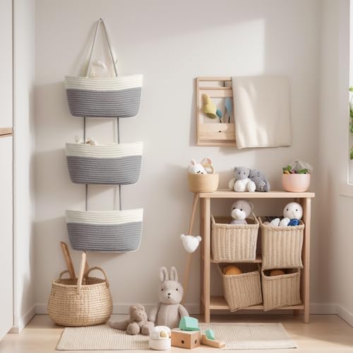 Hanging Basket, Over Door Organizer, 3 -Tier Wall Basket with Hooks