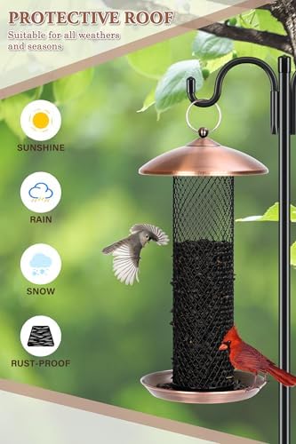 Gtongoko Bird Feeders for Outdoors, All Metal Mesh Tube Bird Feeder Copper