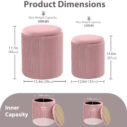 Royal Windsor Round Ottoman with Storage Set of 2, Storage Vanity Stool