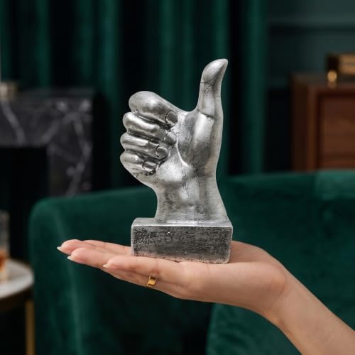 Nice purchase Hand Finger Gesture Desk Statues Fingers Sculpture Creative Home Living Room Cabinet Shelf Decoration (Thumbs-up in Silver)
