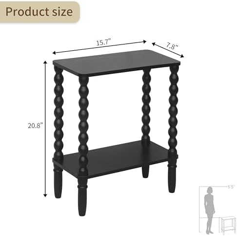 Fultyle Black Narrow Side Table, Narrow End Table with Shelf, Bedside Table