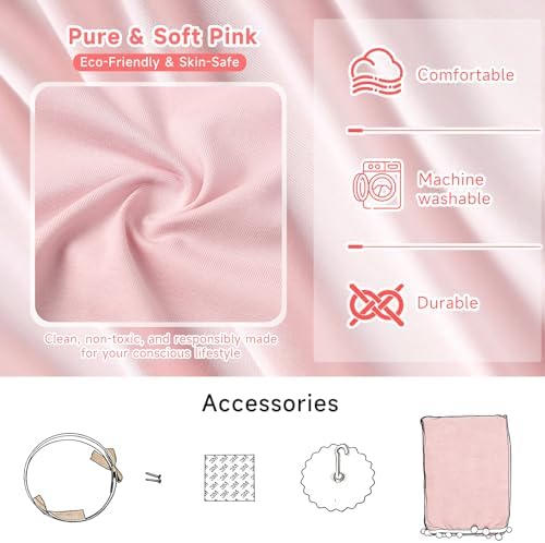 LOAOL Bed Canopy with Pom Pom Kids Reading Nook Hanging Tent (Pink)