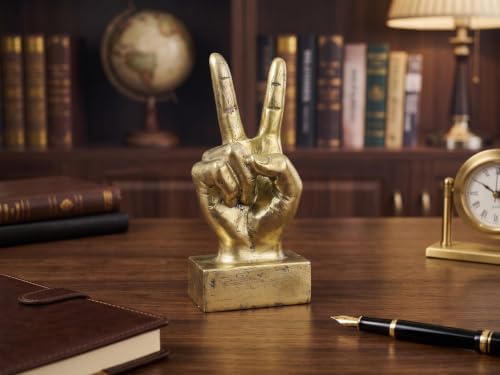 Nice purchase Hand Finger Gesture Desk Statues Fingers Sculpture Creative Home Living Room Cabinet Shelf Decoration (Victory Gesture in Gold)