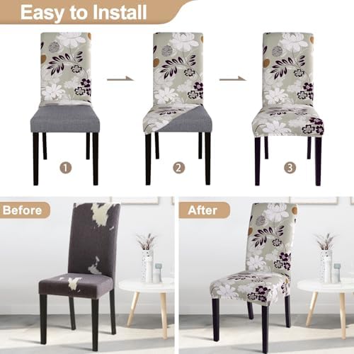 SearchI Dining Room Chair Covers Set of 4, Stretch Printed Floral Parsons Chair Slipcovers Removable Washable Kitchen Chair Protector Cover for Dining Room, Hotel, Ceremony (Flower Pattern8)