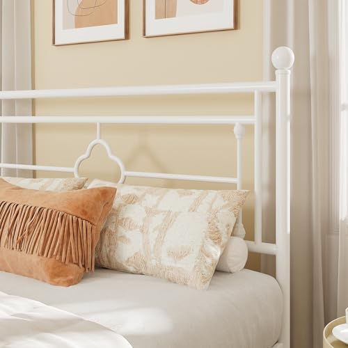 Allewie King Size Metal Platform Bed Frame, Victorian Headboard, White