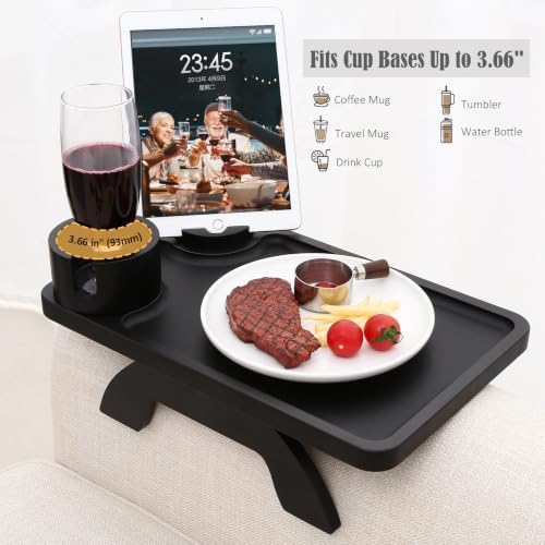 Nnewvante Couch Armrest Table 3 in 1 Bamboo Sofa Arm Clip-on Tray, Black