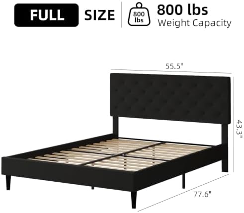 HOMBCK Full Size Bed Frame with Adjustable Headboard, Black