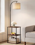 PARTPHONER Floor Lamp with Table, Night Stand with Lamp, Narrow Side Table with 3CCT LED Bulb, Small Coffee Table, Modern End Table with Storage Shelves for Living Room Bedroom, Walnut Brown