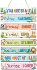 HLNIUC Woodland Nursery Wood Decor,Safari Animals Wooden Hanger,Motivational Quotes Hanging Signs,Colorful Inspirational Hanging Plaque,Boho Rainbow Wall Wreath For Nursery Bedroom Classroom
