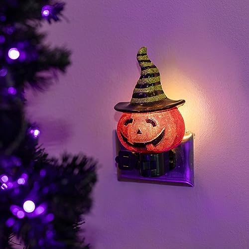 Novelty Lights LED Pumpkin in Witch Hat Halloween Plug in Night Light