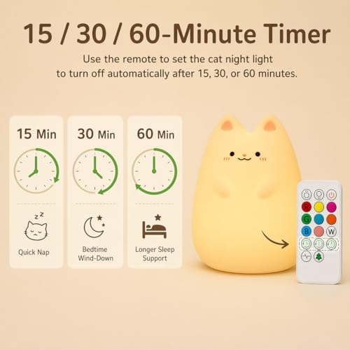 ShaArkMango Cat Night Light for Kids, Baby Nursery Night Lamp with Remote