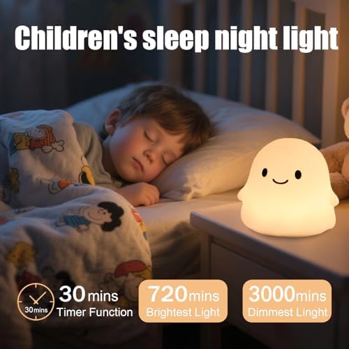 Rytinazzz Halloween Ghost Night Light, 50-Hour Battery & Pat Control, Cute Squishy Lamp for Kids Room Decor, USB Rechargeable with Timer, Cute Home Decor