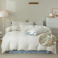 Blue Flower Duvet Cover Queen with Plaid Grid Prints,100% Cotton Bedding Set,Aesthetic Comforter Cover for Girls Women 90x90 Inch