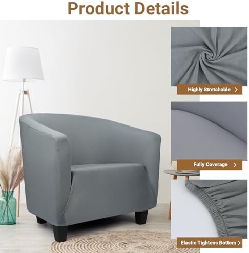 Club Chair Slipcover 1 Piece, 2Pack Round Soft Armchair Sofa Cover, Thick Dark Gray Removable Couch Furniture Protector Barrel Chair Slipcovers for Bar Living Room Bedroom Hotel Counter