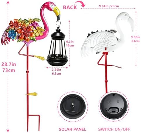 32.28in Pink Flamingo Garden Stakes with Solar Lights Outdoor Decor Gifts