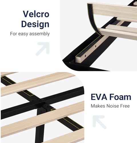 Allewie Queen Size Platform Bed Frame with Velvet Upholstered Headboard