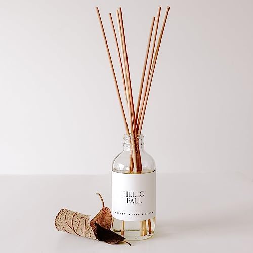 Sweet Water Decor Hello Fall Reed Diffuser Set - Hot Cider, Cinnamon, Cloves, Apple, and Nutmeg Fall Scented Diffuser - Scent Diffusers for Home, Fall Home Long Lasting Fragrance, Made in the USA
